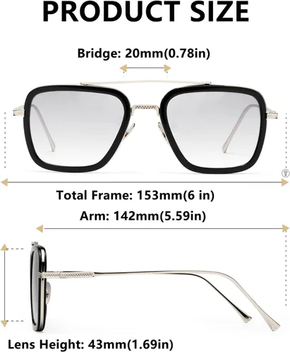 Vista 7 de Sehnsucht Tony Stark - Gafas de sol Iron Man con protección UV, cuadradas, de metal, Spider Man Downey Pilot