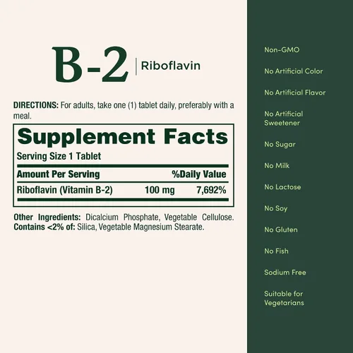 Vista 5 de Nature's Bounty Vitamina B, vitamina B-2 de 100 mg como suplemento de riboflavina, ayuda al metabolismo energético, 100 tabletas recubiertas