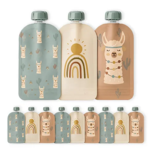 Vista 10 de Hippypotamus Bolsas reutilizables de comida para bebés para niños pequeños, sin BPA, aptas para lavavajillas y congelador, recipientes de comida