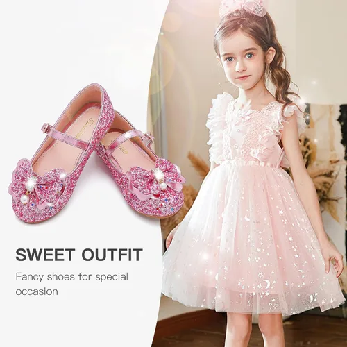 Vista 7 de Furdeour Zapatos de vestir para niñas, zapatos de ballet de princesa con purpurina para boda, fiesta, boda, fiesta, dama de honor, zapatos planos