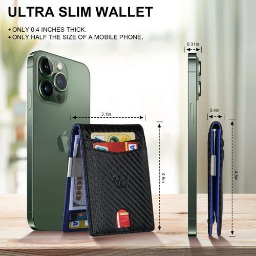 Vista 4 de GOSALISU Cartera delgada para hombre con clip para dinero, 11 ranuras, bloqueo RFID, bolsillo frontal, billetera plegable con 2 ventanas