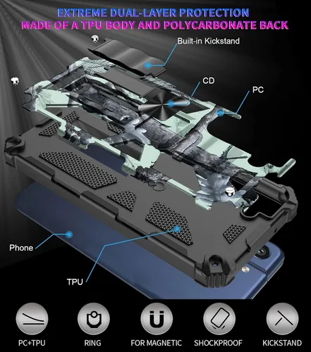 Vista 4 de Funda para Samsung Galaxy S21 (no compatible con S21 Plus), funda de camuflaje militar con protección de grado militar, probada en caídas y función