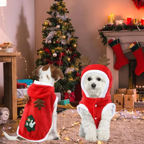 Vista 6 de Disfraz de Navidad para gatos, chaleco con capucha de Navidad para gatos con cuernos de alce, ropa de vacaciones para gatos y mascotas (S)