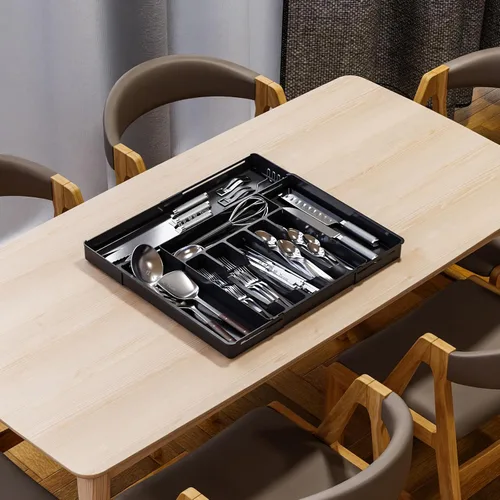 Vista 8 de Organizadores expandibles de cubiertos para cajones de cocina, gran organizador de cubiertos sin BPA para cajones, organizador de utensilios
