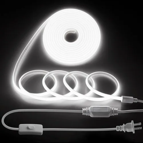 Vista 12 de COB Tira de Luces LED de 10 Pies 6000K Luz Diurna Blanca CA 110V-120V Luces de Cuerda LED Exterior Impermeable IP65 Alta Densidad 288LEDs/M Tira