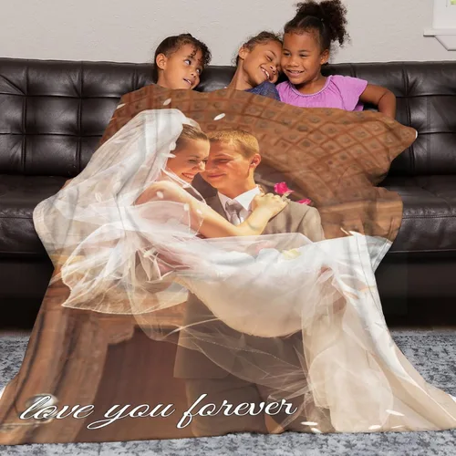 Vista 4 de Manta de fotos personalizada para bodas, parejas, fotos para familiares, amigos, regalos personalizados de Navidad y cumpleaños, fabricada
