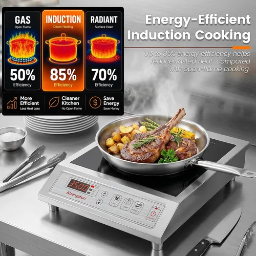 Vista 5 de Quemador de inducción comercial de 3500 W, encimera de 208-240 V 9.25-inch copper coil, non-pulse low-heat control, 18H timer for induction hot