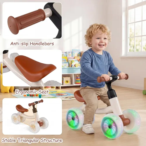 Vista 5 de Baby Walker Bike de 1 año con 4 ruedas luminosas blancas