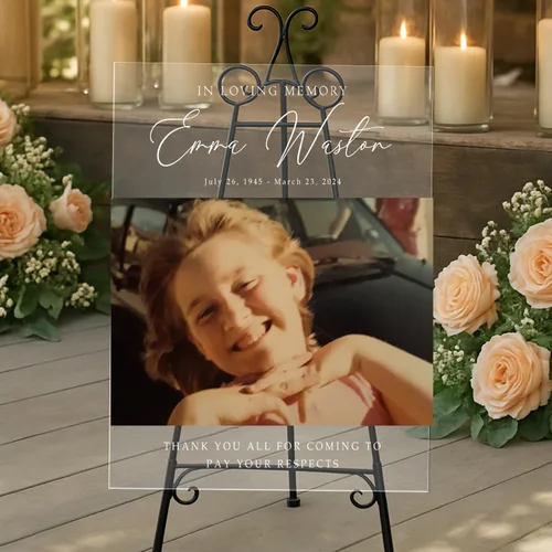 Vista 16 de Letrero conmemorativo personalizado, letrero de recepción fúnebre personalizado, imagen de bienvenida de celebración de la vida, collage funerario