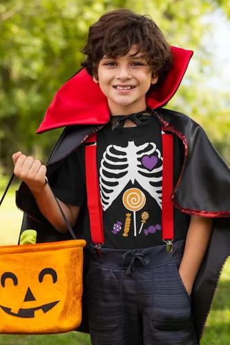 Vista 2 de Camisa de esqueleto con hilo dental con cabeza de calabaza, para danza, divertidas camisas de Halloween para jóvenes, niños y niñas