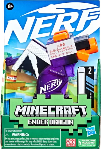 Vista 3 de Nerf MicroShots Minecraft Ender Dragon Mini Blaster, diseño de Minecraft Dragon Mob, incluye 2 dardos oficiales de élite, mango de cebado