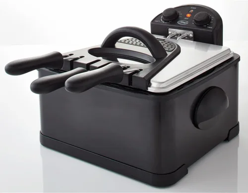 Vista 2 de Montgomery Ward Ginny's Brand - Freidora con temporizador, esenciales de cocina, 3 canastas, temporizador integrado, negro, tanque de 4 cuartos