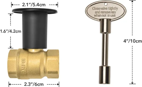 Vista 2 de Skyflame Kit de válvula de llave de gas recta de 3/4 pulgadas para chimenea de hoguera con brida negra plana, llave universal de 3 pulgadas y 12