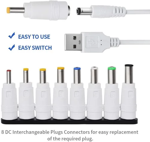 Vista 4 de UCEC Cable de alimentación DC 5V, USB universal a DC 0.2x0.1 in Cable de carga de enchufe con 8 conectores intercambiables adaptadores