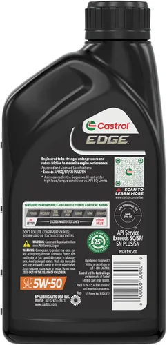 Vista 3 de Castrol EDGE 5W-50 Advanced - Aceite de motor sintético completo, 1 cuarto de galón, paquete de 6