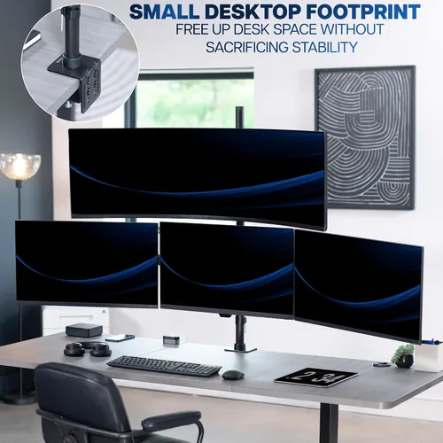 Vista 7 de VIVO Soporte de escritorio extra alto para monitor cuádruple para ultraanchos de hasta 49 pulgadas en el soporte superior y pantallas de 27 pulgadas