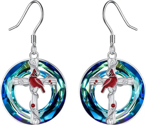 Vista 16 de POPKIMI Bonitos aretes colgantes de animales, joyería de animales, regalos de cumpleaños y Navidad para mujeres, aretes de ópalo de cristal de plata