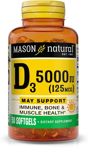 Vista 9 de MASON NATURAL Vitamina D3 2,000 UI Ultra Fuerza, Apoya la Densidad Ósea, Fuerza y Salud Inmune, 300 Cápsulas Blandas