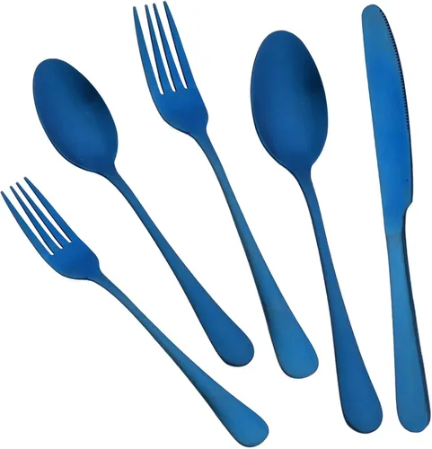 Vista 14 de JASHII Juego de cubiertos de 20 piezas con acabado satinado, servicio para 4, juego de cubiertos de titanio, juego de utensilios de oro mate
