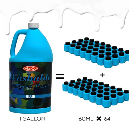 Vista 4 de HissiCo Pintura de témpera lavable para niños, color azul (128 oz/1 galón), pintura líquida para póster, pintura no tóxica para niños con purpurina