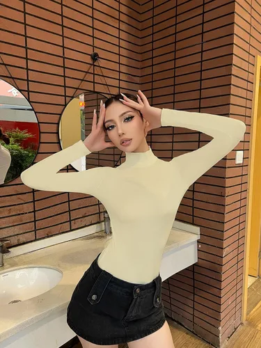 Vista 2 de Chongbaijia Enterizo de manga larga con cuello alto falso para mujer de 3 piezas