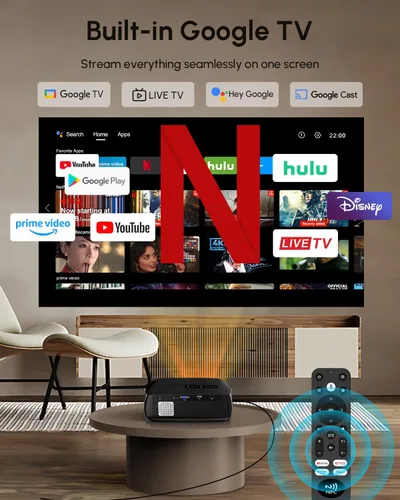 Vista 2 de Daytime 4K Projector【Google TV / 2300 ANSI】Smart Movie Projector with WiFi 6 and Bluetooth, 38W Dolby ToF Autofocus NFC/Voice Control HDMI ARC, Home