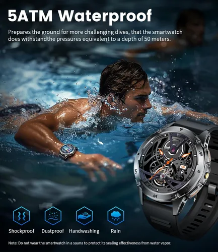 Vista 8 de SUNKTA Relojes inteligentes militares para hombres, batería grande de 530 mAh, monitor de frecuencia cardíaca AMOLED de 1.43 pulgadas, monitor
