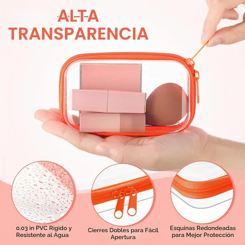 Vista 3 de Hoolerry 4 piezas de estuches rígidos transparentes con cremallera, bolsas de maquillaje, estuche de plástico para lápices, contenedores de caja