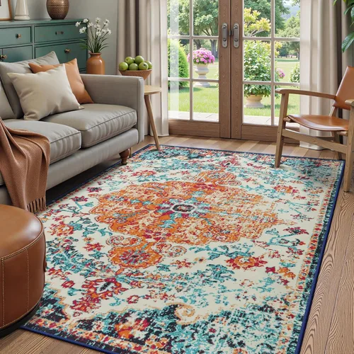 Vista 40 de Lahome Alfombra Floral Bohemio Medaillon - 2x3 Pequeña Alfombra de Baño Rosa Caliente, Alfombra de Cocina, Lavable a Máquina, Antideslizante, Suave
