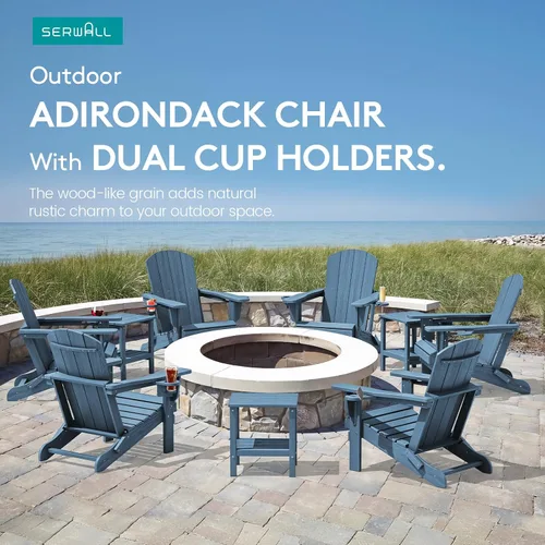 Vista 9 de SERWALL Juego de 4 sillas Adirondack para exteriores con 2 portavasos, plegable, azul