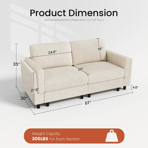 Vista 2 de Sofá de dos plazas para sala de estar, sofá modular pequeño seccional, color beige Cómoda silla de sala de estar con asiento profundo, sofá de 2