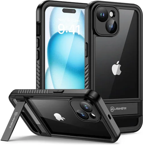 Vista 13 de Lanhiem Funda para iPhone 14 con soporte, IP68 impermeable a prueba de polvo con protector de pantalla integrado, cuerpo completo, a prueba