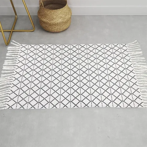 Vista 6 de Winwinplus Alfombra de algodón tejida a mano retro bohemia con borlas, alfombra geométrica para el suelo, sala de estar, dormitorio, decoración
