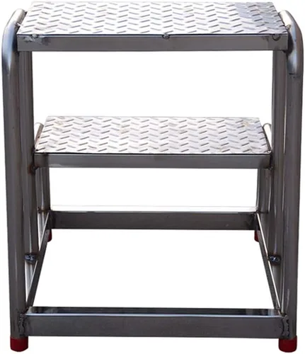 Vista 4 de Banco de plataforma industrial Escalera Taburete de acero inoxidable 2 escalones Taburete multiusos Escaleras y taburete de escalera para fábrica