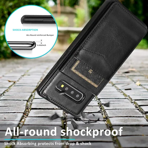 Vista 7 de Funda de teléfono para Samsung Galaxy S10 con protector de pantalla de vidrio templado y tarjetero para tarjetas de crédito, soporte de cuero Negro
