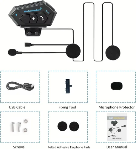 Vista 5 de Auriculares para Casco de Motocicleta Headset Estéreo Bluetooth Auriculares Inalámbricos Manos Libres Micrófono Auriculares Reproductor de Música