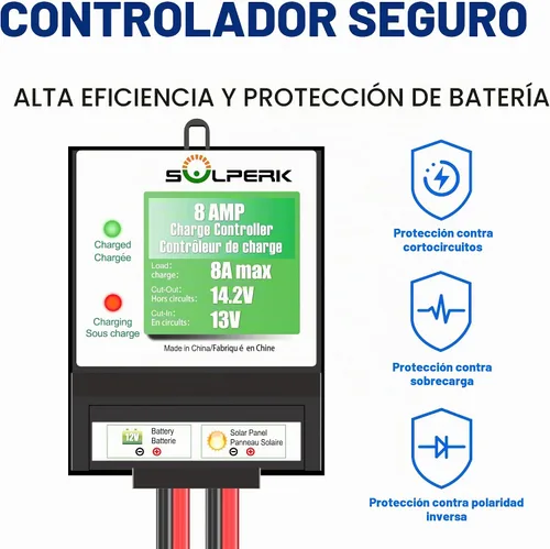Vista 3 de Solperk Panel solar de 20 W, cargador solar para carga lenta y continua, cargador de batería solar y mantenedor, adecuado para automóviles