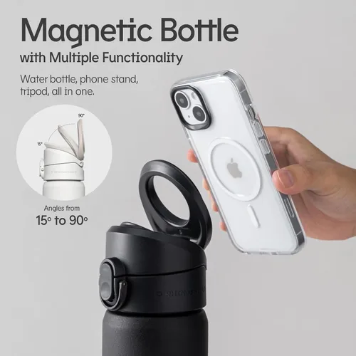 Vista 2 de RHINOSHIELD AquaStand - Botella magnética de 16 onzas, botella de agua aislada de acero inoxidable de boca redonda, botella deportiva con mango