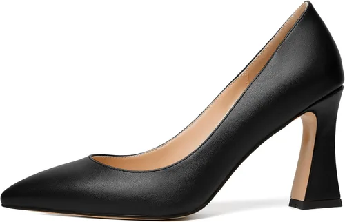 Vista 2 de MERRORI Zapatos de tacón alto y grueso para mujer, sin cordones, punta cerrada, punta puntiaguda, tacón mate, zapatos de tacón de 3.3 pulgadas