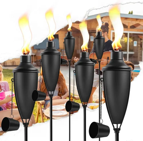 Vista 9 de ZSPENG Paquete de 1 antorcha de jardín para el hogar, gran capacidad de 22 onzas, antorcha de metal para exteriores, decoración de jardín, antorchas