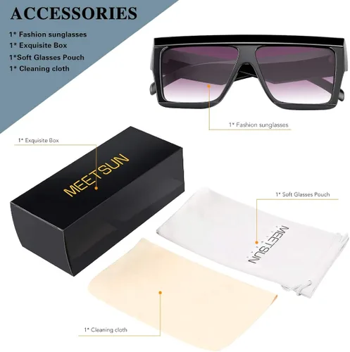 Vista 5 de MEETSUN Gafas de sol planas de gran tamaño para mujeres y hombres, sombras cuadradas de diseño de moda