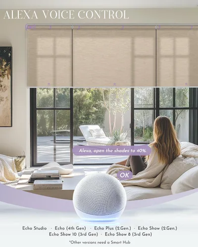 Vista 3 de Graywind Persianas enrollables inteligentes acopladas compatibles con Alexa Google, tamaño personalizado extra grande, persianas motorizadas