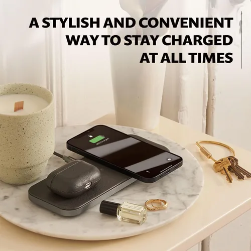 Vista 4 de Courant Catch:2 Classics - Almohadilla de carga inalámbrica dual de cuero italiano - Compatible con iPhone 11, X, SE, Galaxy S23, S22, S21, S20