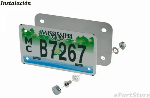 Vista 3 de Placa de refuerzo de respaldo de acero inoxidable para placa de matrícula de motocicleta, acabado cromado