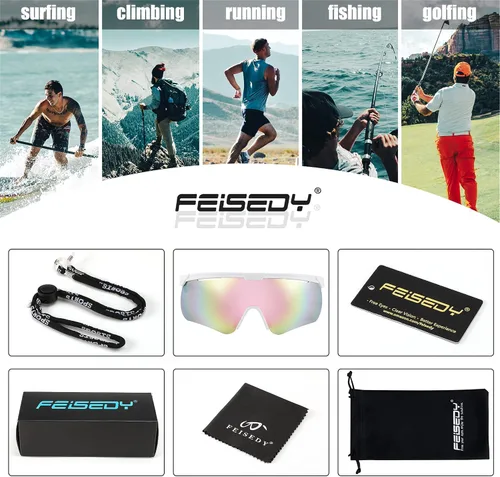 Vista 6 de FEISEDY Gafas de sol para hombres y mujeres, polarizadas grandes retro sin montura TR90 marco para béisbol, ciclismo, deportes B4073