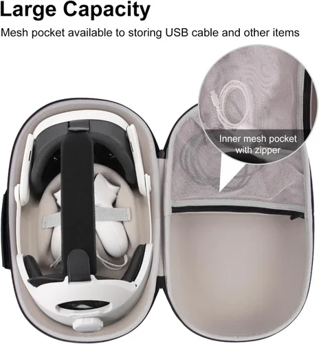 Vista 6 de XINGFUDAO Funda de transporte para auriculares Meta Quest 3 VR y controlador de juegos, Meta Quest 3 funda de transporte con espacio