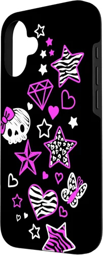 Vista 2 de Carcasa estética para iPhone 16 McBling Doodles Bimbo Trashy Y2K Animal Print Star