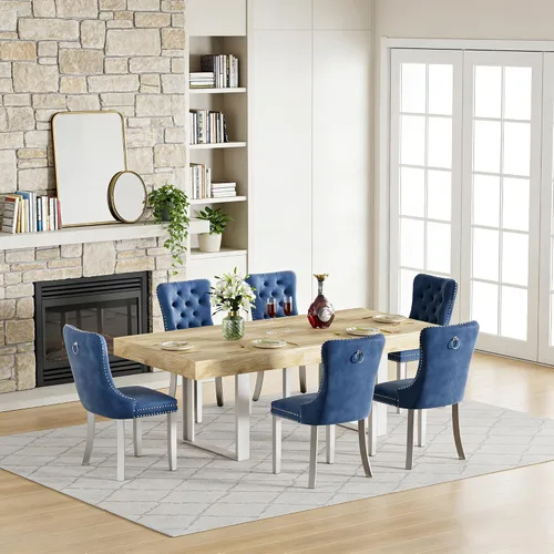 Vista 44 de Juego de mesa de comedor extensible de 5 piezas para 4, mesa de cocina de madera marrón de 63-78.7 pulgadas con 4 sillas acolchadas beige, juego