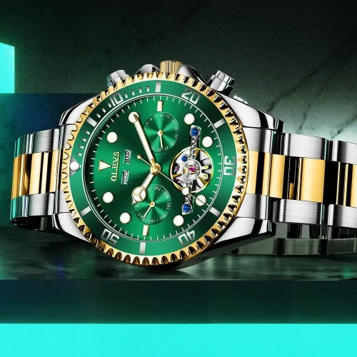 Vista 4 de OLEVS Reloj de pulsera mecánico automático Tourbillon esqueleto impermeable luminoso con fecha para hombre