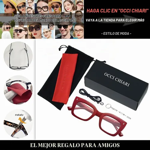 Vista 6 de OCCI CHIARI Gafas de lectura cuadradas de gran tamaño para mujer, retrogruesas, cómodas A-Rojo